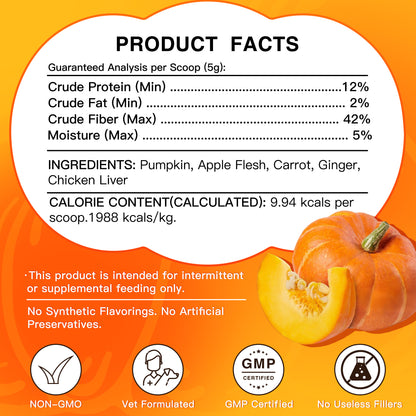 Pumpkin for Dogs and Cats, Powder Pumpkin Puree, Natural Fiber for Dogs, Support Digestion, Diarrhea, Constipation, 60 Scoops