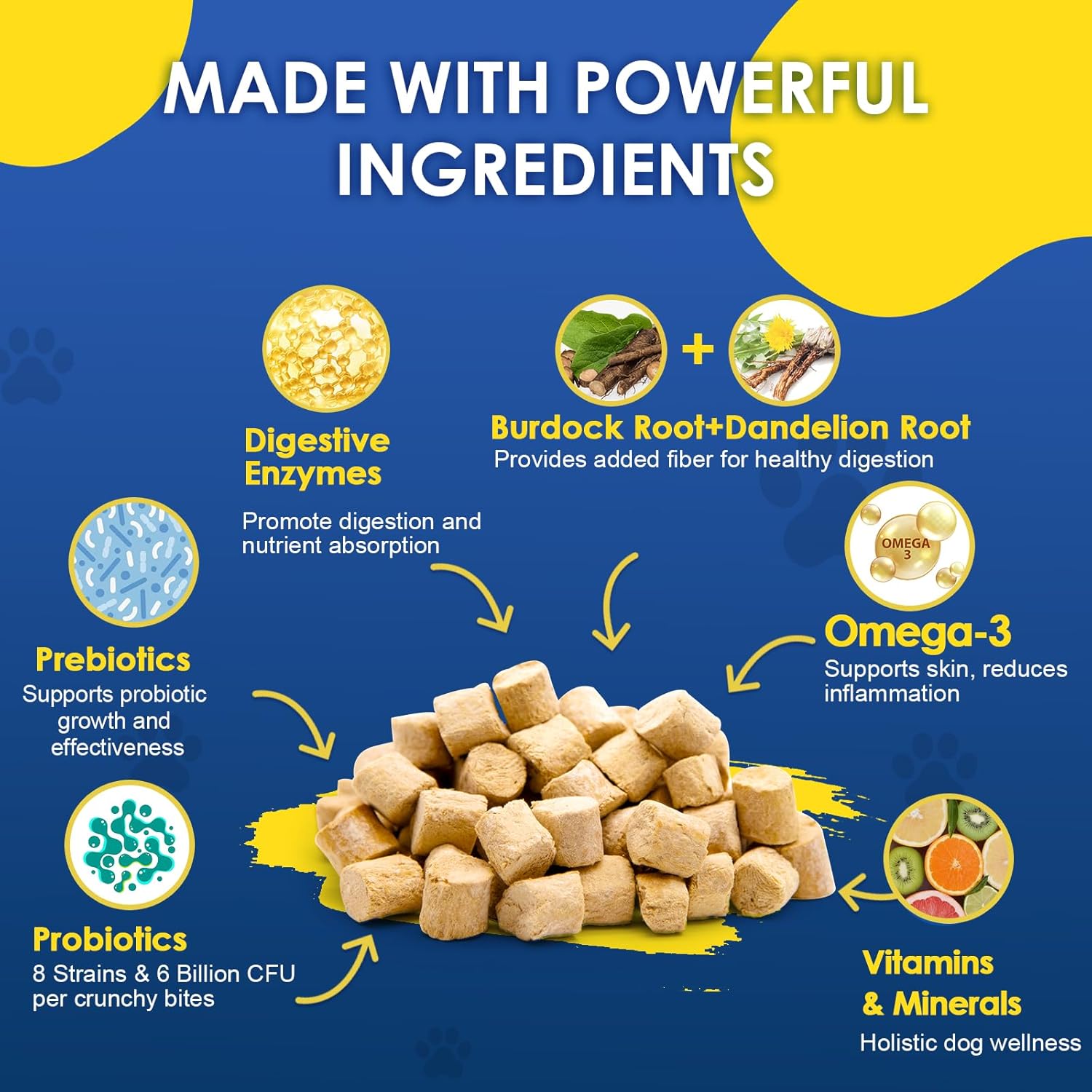 Dog Probiotics for Digestive Health, Prebiotics, Enzymes, Fiber, and Omega-3